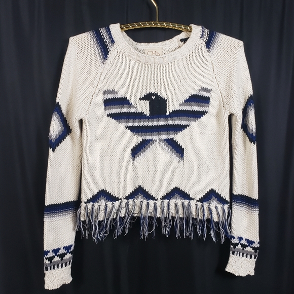 CHASER Eagle Fringe Cropped Crew Neck Pullover - Picture 2 of 8
